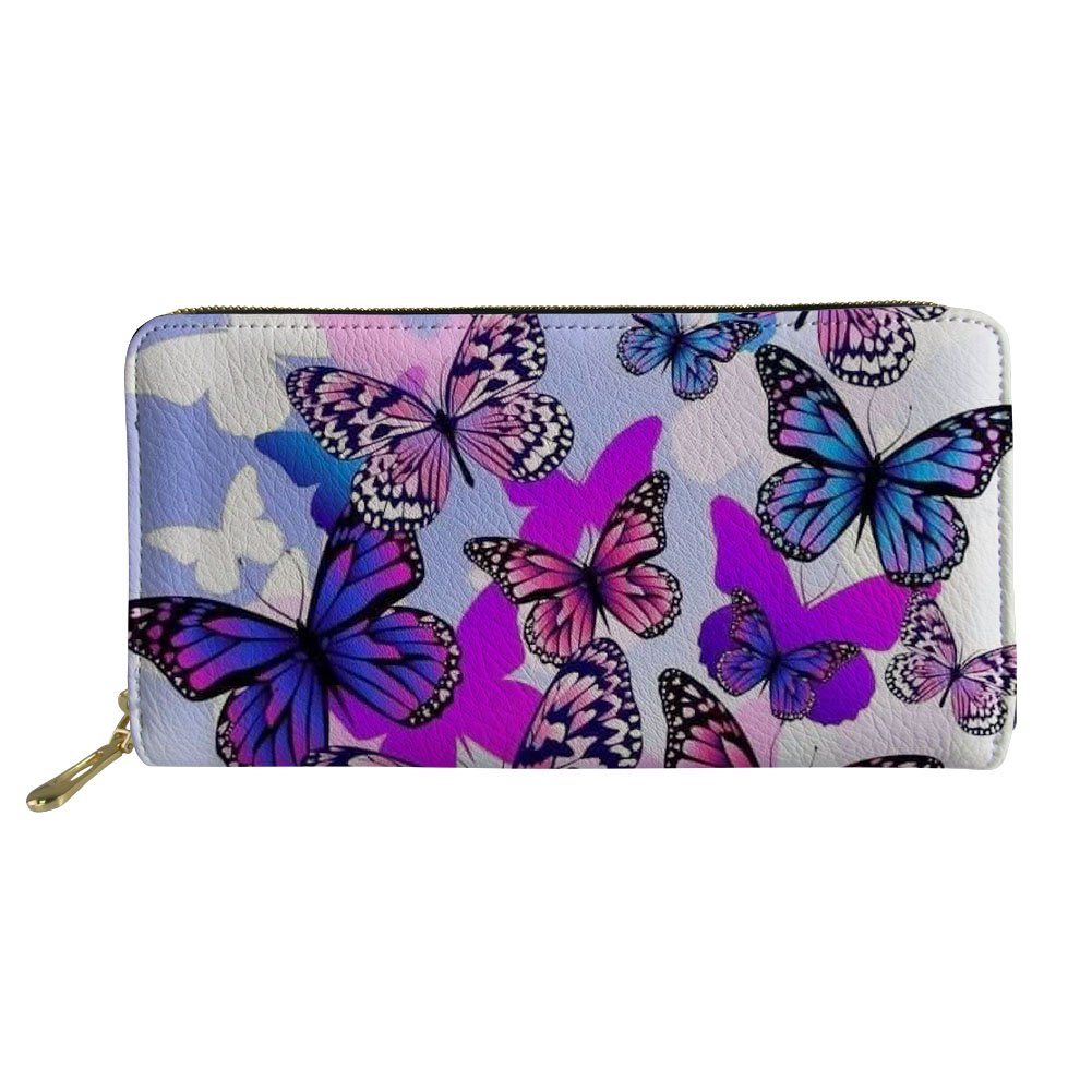 HUGS IDEA Butterfly Print Long Clutch Wallet Teen Girl Hipster Purse Shopping Portable Clutch Bag