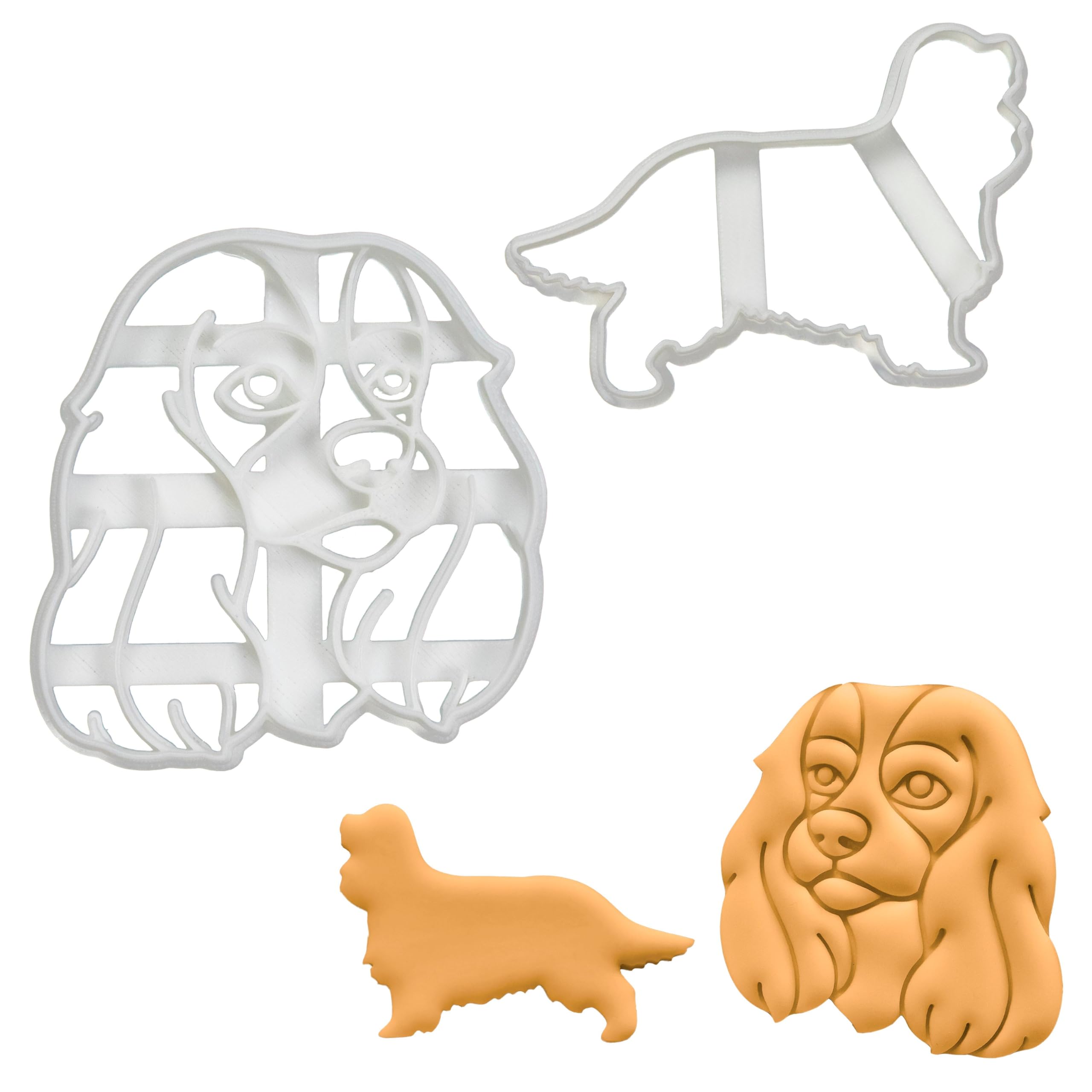 BAKERLOGY Set of 2 King Charles Spaniel Cookie Cutters (Designs: Silhouette and Face) - Detailed Biscuit Cutter Design for Baking and Crafts, Ideal on Fondant, Dough, Clay