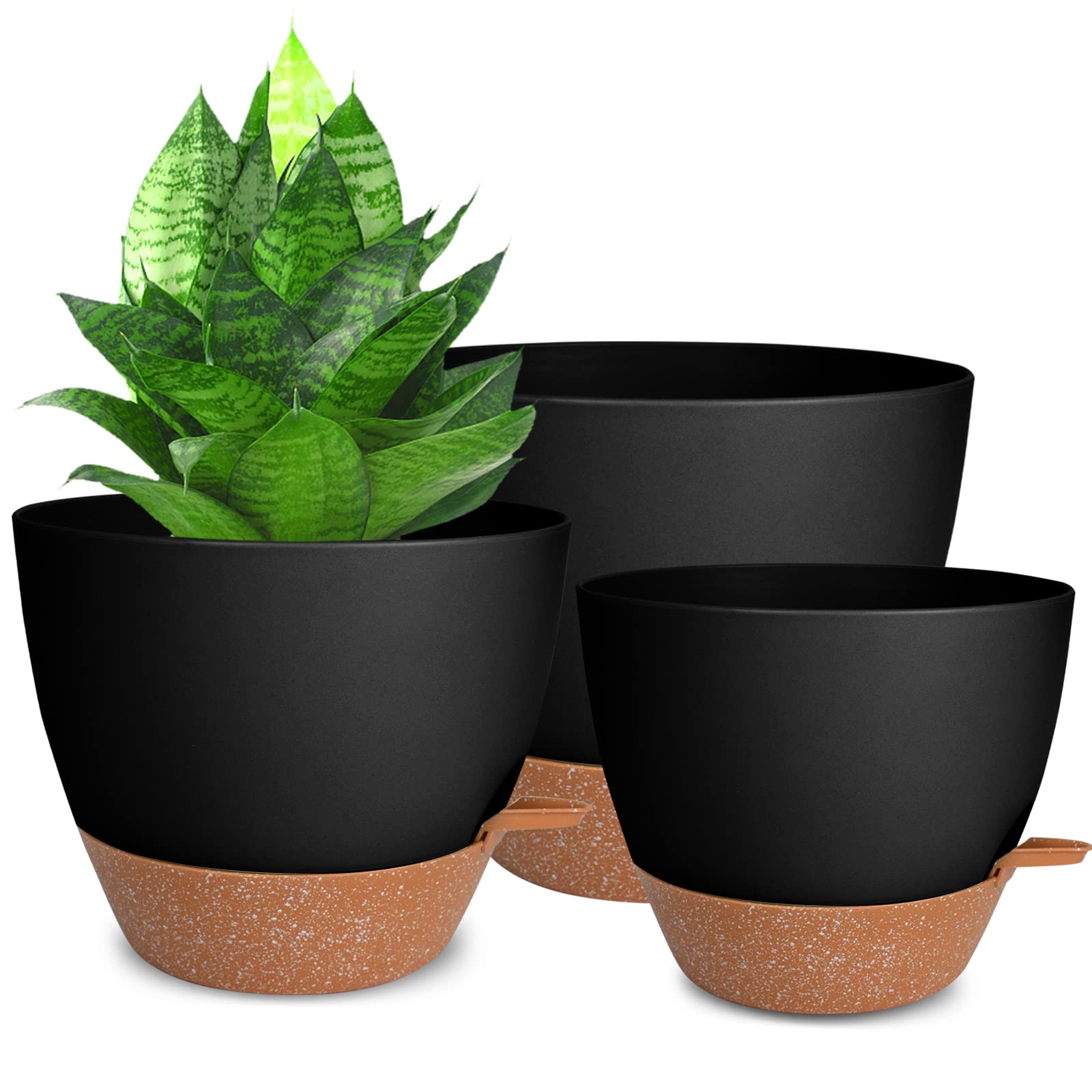 Photo 1 of Vanslogreen Planters for Indoor Plants 3 Pack, 10/9/8 Inch Self Watering Flower Pots with Drainage Hole, Plastic Large Plant Pots (Black)