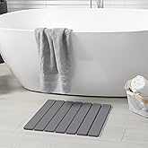 Meowoo Foldable Stone Bath Mat, 15.7"x11.8" Diatomaceous Earth Bath Mat, Non-Slip Quick Dry Bathroom Floor Mats, Super Absorbent, Easy to Clean, Stone Bathroom Floor Mats for Bathtub Front - Dark Gray