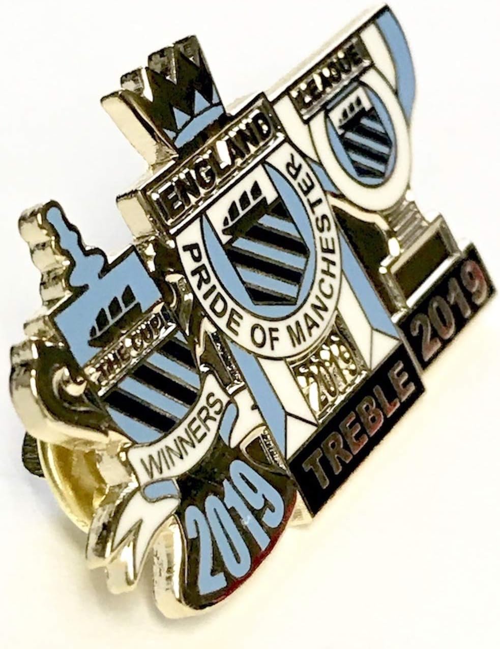 simpsonsfootball City Pride Of Manchester Treble Pin Badge
