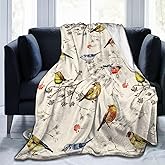 Vintage Cute Bird Blanket Soft Lightweight Throw Blankets Cozy Flannel Bed Throws for Sofa Couch Travel Home Room Bedroom Decor Gifts for Girls Boys Kids Adults 50"x40"