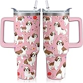 40oz Shih Tzu Dog Tumbler with Handle and Straw, Cute Stainless Steel Insulated Cup with Lid and Straw, Travel Coffee Mug Water Bottle, Birthday Mothers Day Gifts for Women Men Animal Lovers
