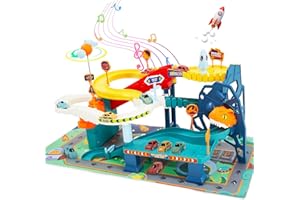 JOONLY Race Track Car Toy for Kids Dinosaur Adventure Vehicle Playset with 5 Mini Cars & Road Map Race Car Track Toys Educational Toy for 3 4 5 6 7 Year Old Boys Girls (Dinosaur)