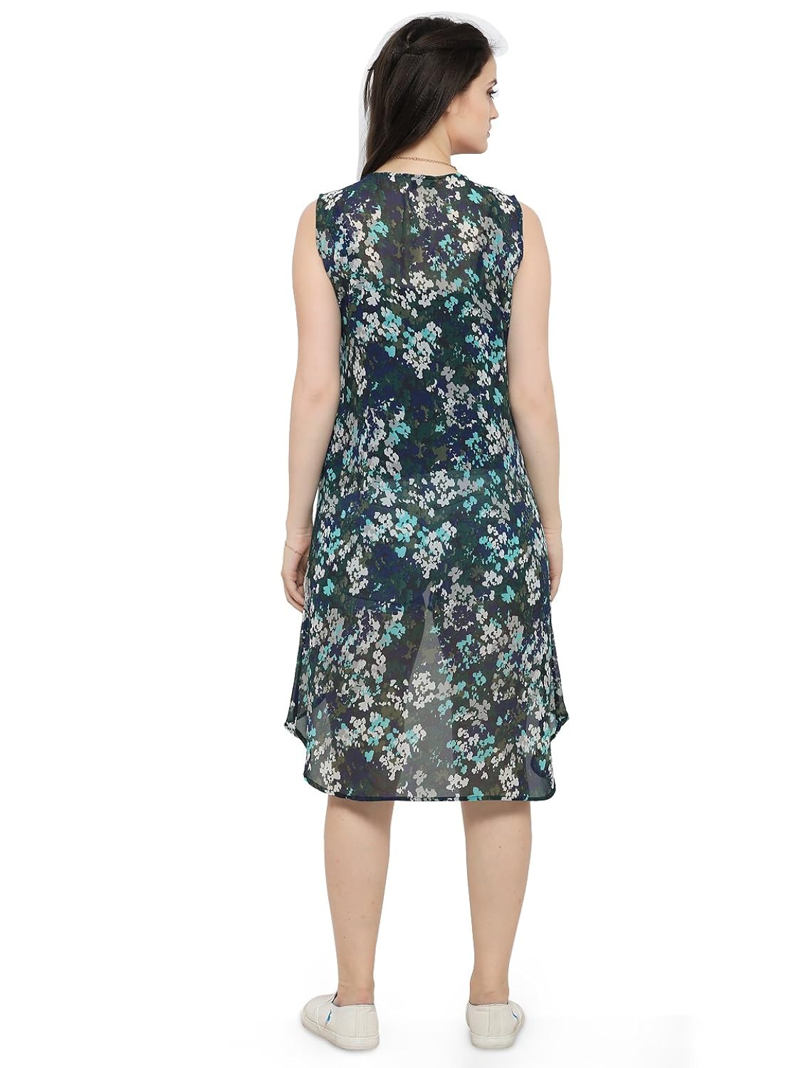 serein women's blue/green floral chiffon shrug/long jacket (e-13)