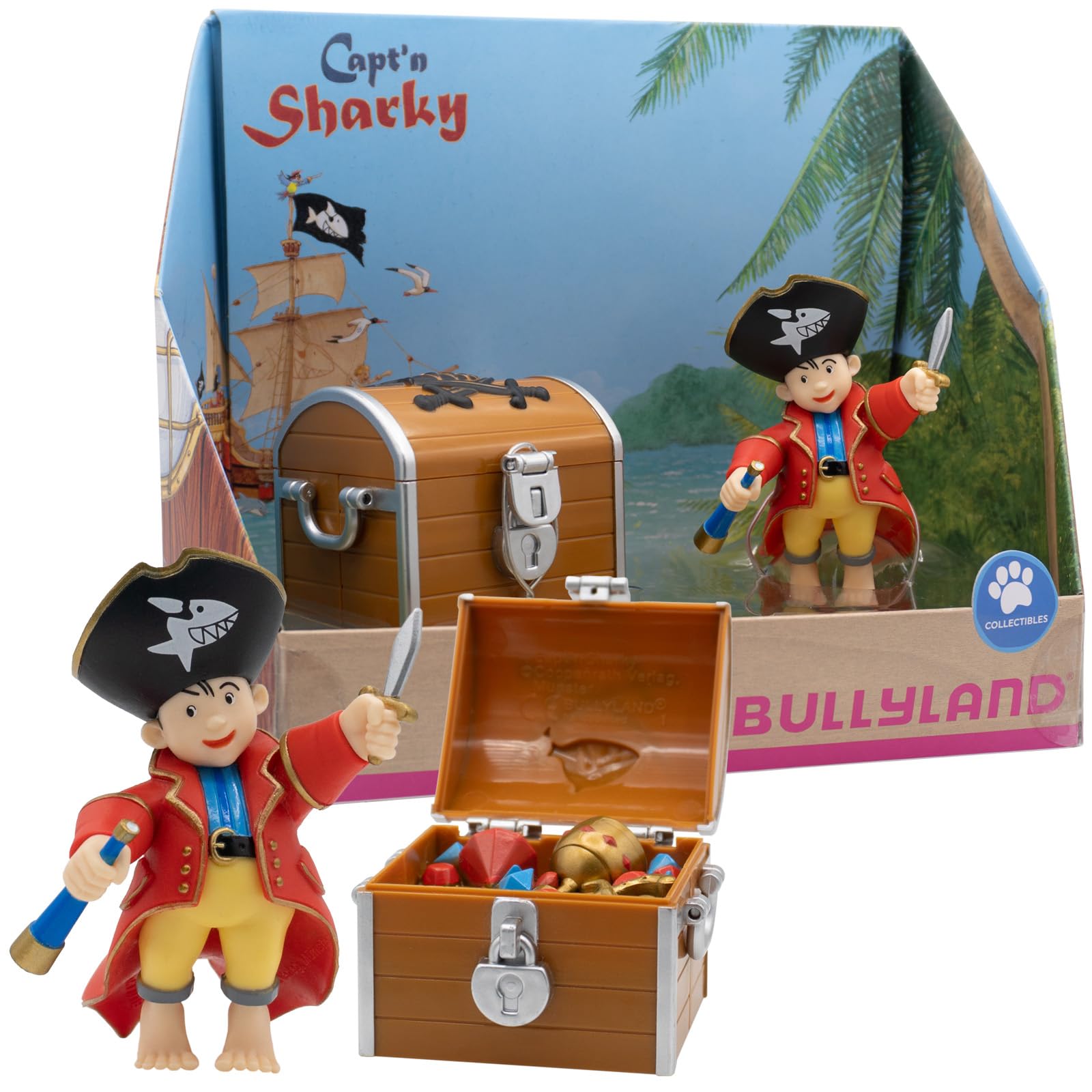 Bullyland 18900 Capt'n Sharky Figurine, Approx. 7 cm, Lovingly Hand-Painted Figure, PVC Great Gift for Boys and Girls for Imaginative Play
