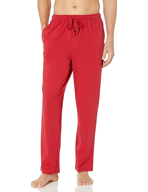 Amazon Essentials Men's Cotton Knit Pajama Pant, Red, Large