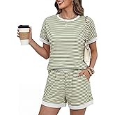 Blingfit Womens 2 Piece Lounge Set Short Sleeve Summer Vacation Outfits Casual Matching Sets Soft Shorts with Pockets