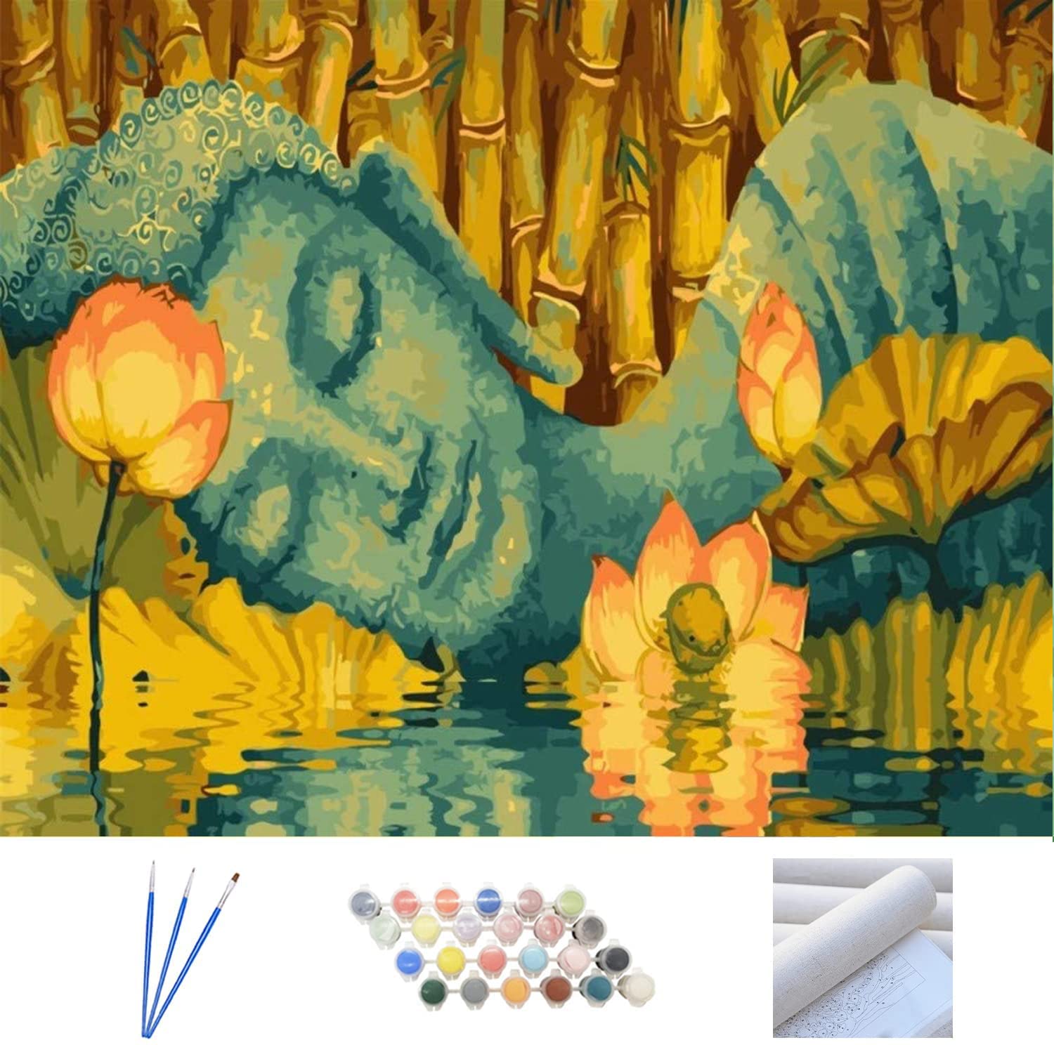 ABEUTY DIY Paint by Numbers for Adults, Lotus and Buddha 16x20 inches Number Painting Art Therapy