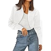 Yousify Womens Cropped Bolero Shrug Open Front Long Sleeve Ribbed Cardigan Fall Casual Knit Sweater Jacket