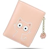 CONISY Small Wallet for Women, Vegan Leather Bifold RFID Blocking Cute Wallet with Coin Purse, Gift Ideas for Teen Girls Ladies (Cat Pink)