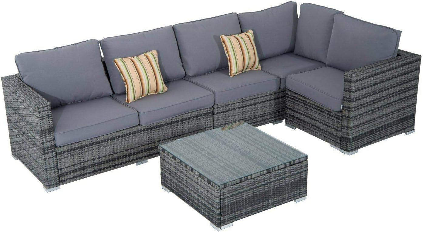 SSITG Rattan Poly-Rattan Lounge Seating Set Garden Furniture 4 Seats Cushion Box Table