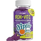 Vital+Boon - Iron with Vitamin C & B12 Gummies (120 Count) Vital for Red Blood Cell Formation | Gum Drop Grape Real Pectin Fruit Chew Supplements | Vegan, Non-GMO, Gluten Free & Gelatin Free