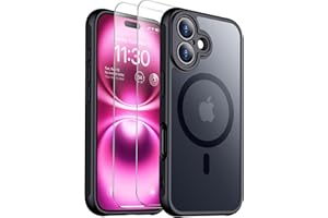 SPIDERCASE Designed for iPhone 16 Case, Magnetic Translucent [2+Full Coverage Tempered Glass Screen Protector] [Full Camera Protection] Anti-Fingerprint Anti-Scratch for iPhone 16 6.1”, Black