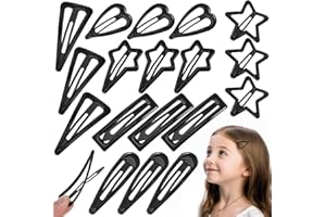 Abaodam Snap Hair Clips Metal Black 18 Pcs Star and Geometric Barrettes for Women Hairstyles
