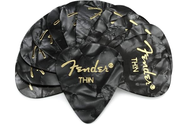 Fender 980351743 Premium Celluloid Guitar Picks 12-Pack - Black Moto - Thin