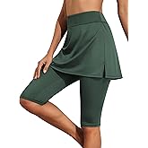 Septangle Women Skirted Swim Capris UPF 50+ Sport Leggings Swim Capri with Attach Skirt Athletic Skort Swimsuit Bottom