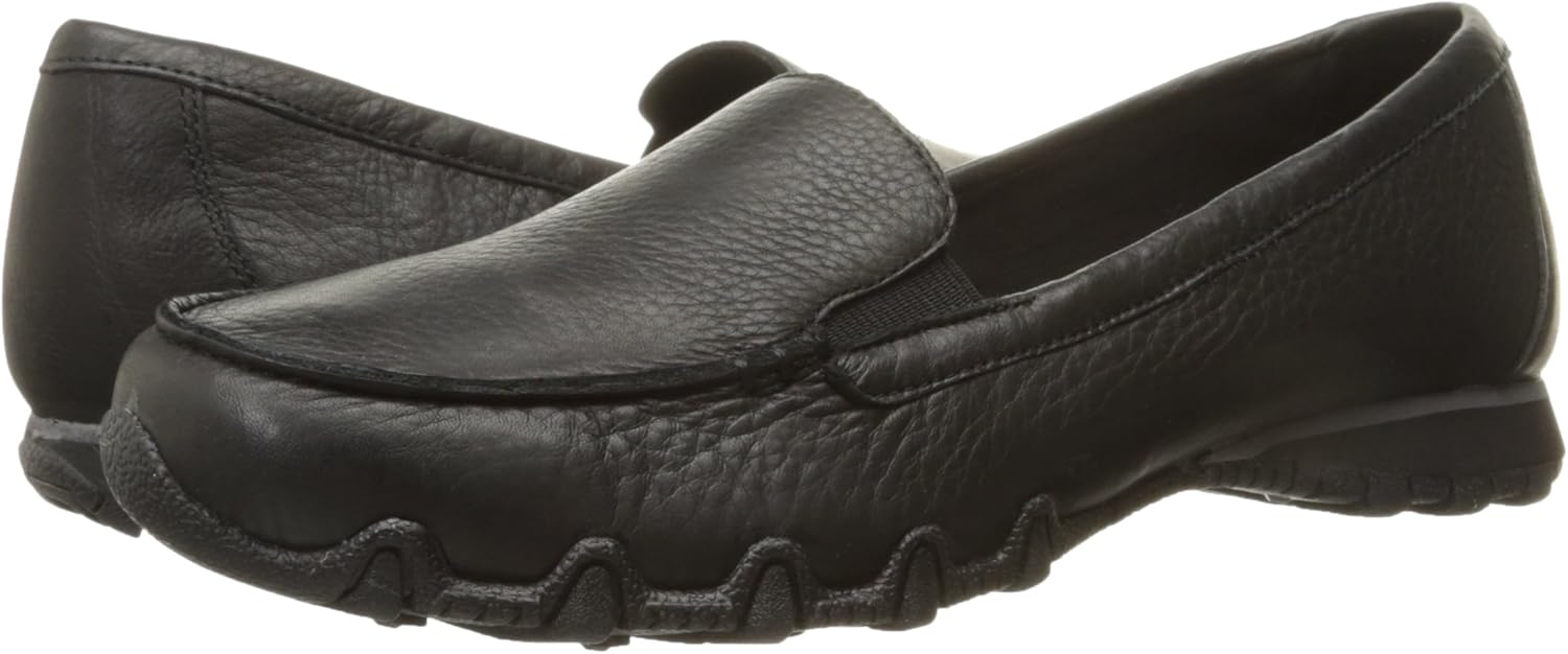 skechers women's relaxed fit bikers lamb slip on shoes black