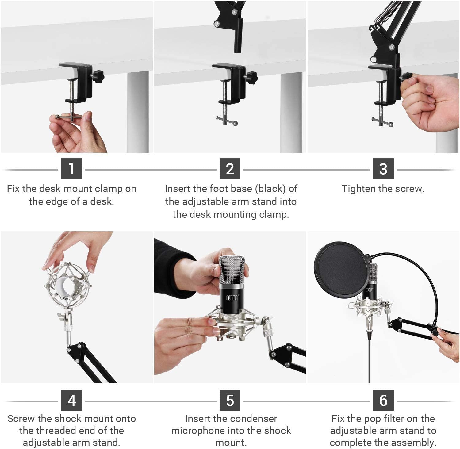 TONOR XLR Condenser Microphone Kit with XLR to XLR Cable/3.5mm to XLR/Adjustable Mic Suspension Scissor Arm/Shock Mount/USB Audio Adapter for Professional Studio/Home Recording, Podcasting, Black: Home Audio & Theater