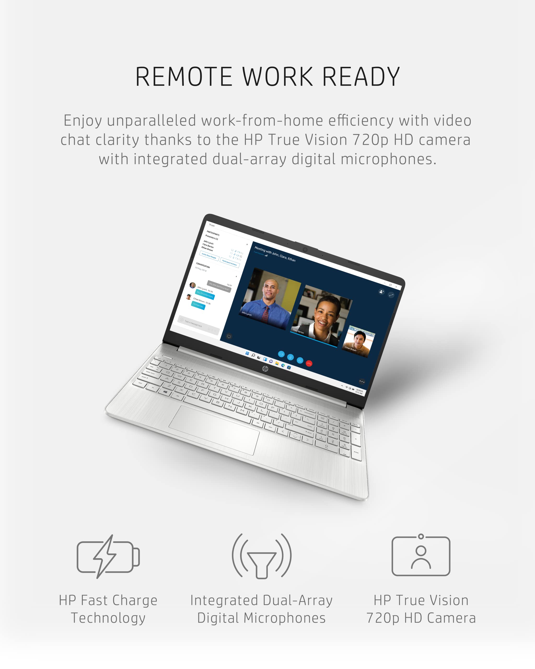 HP 15 Laptop, AMD Ryzen 3-5300U Processor, 8 GB RAM, 256 GB SSD Storage, 15.6-inch HD Micro-Edge Display, Windows 11 Home, Long-Lasting Battery, Fast Charge, 720p Webcam (15-ef2024nr), Natural silver