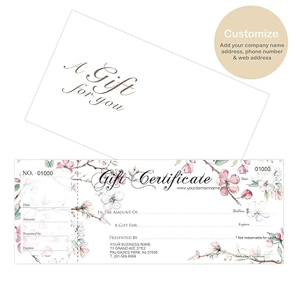 Amazon Com Custom Gift Certificates Cards With Envelopes