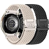 2 Pack Braided Bands for Samsung Galaxy Watch 7 6 5 4 FE Band 40mm 44mm/6 Classic 43mm 47mm/4 Classic 42mm 46mm/5 Pro/Active 2,20mm Elastic Nylon Sport Strap for Garmin Vivoactive 6/5/3 Women Men