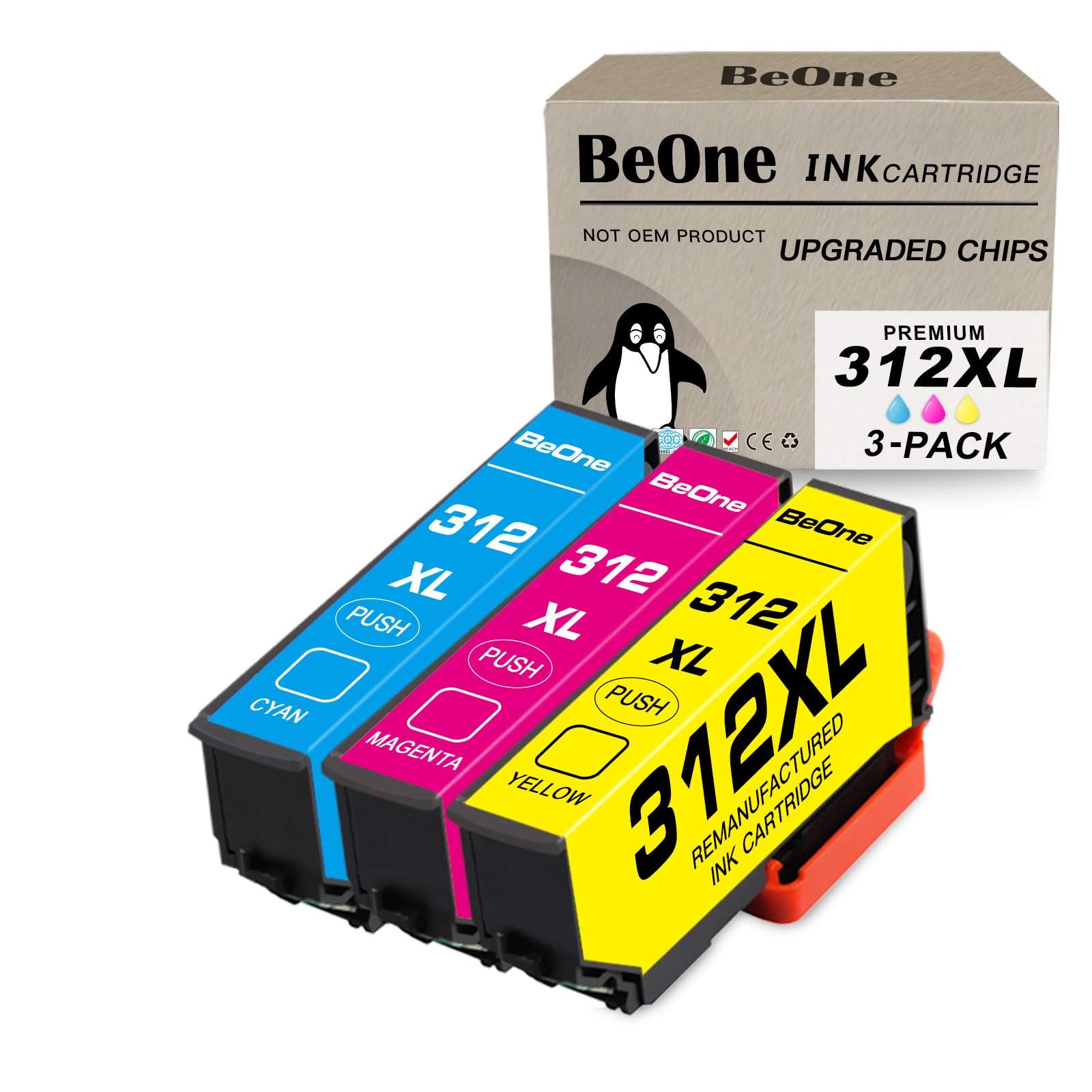 Photo 1 of BeOne Remanufactured Ink Cartridges Replacement for Epson 312XL 312 XL T312 T312XL to Use with Expression Photo XP-8500 XP8500 Printer (3-Pack; 1 Cyan, 1 Magenta, 1 Yellow)