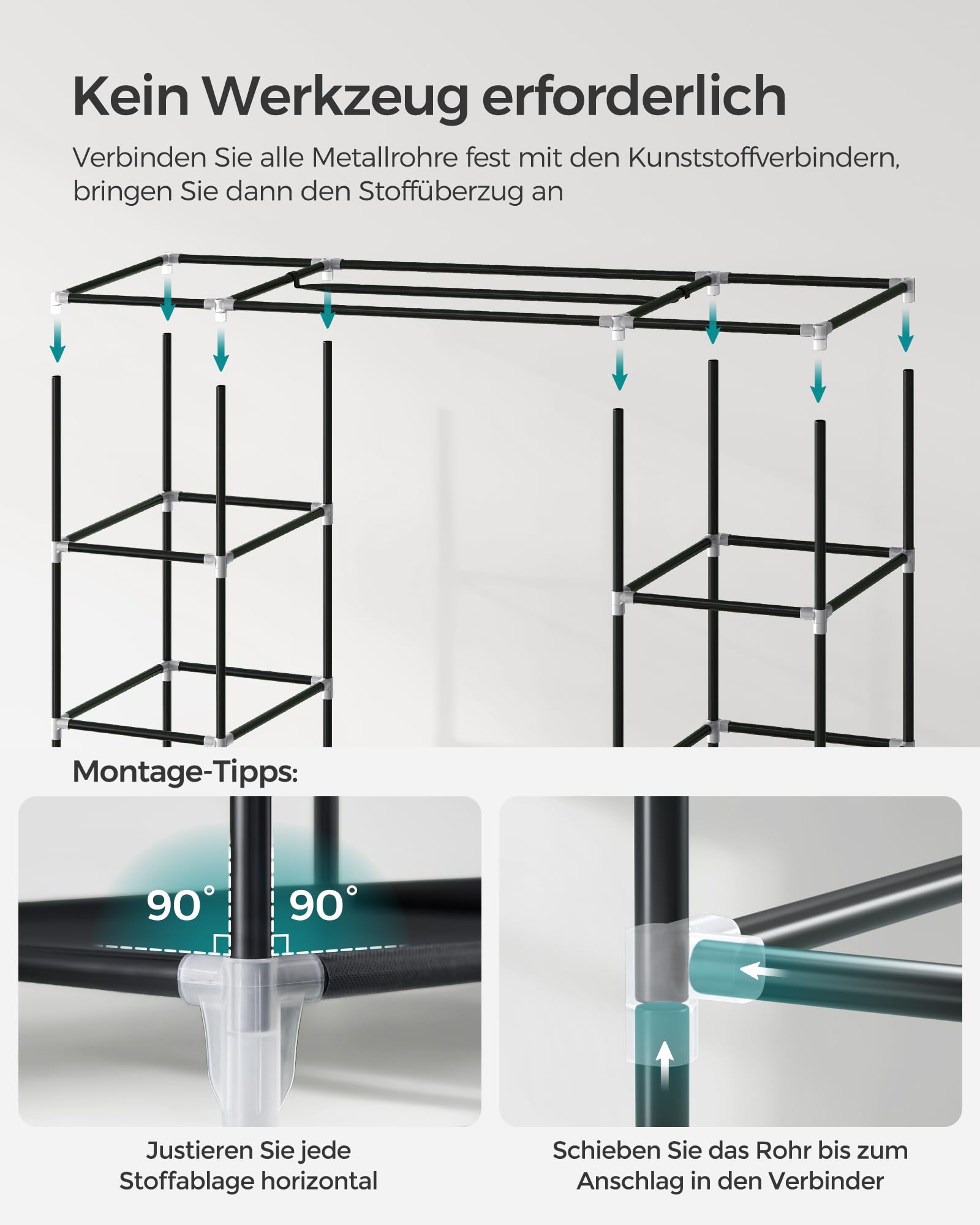 SONGMICS Kleiderschrank, Stoffschrank, mit Kleiderstange und Ablagen, Soffüberzug, für Schlafzimmer, Ankleidezimmer, 150 x 45 x 175 cm, schwarz LSF03H 9