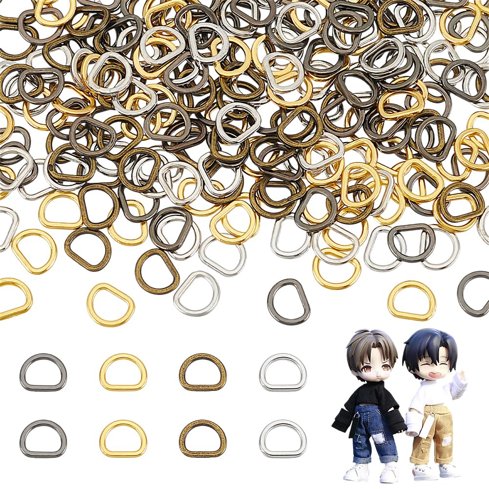 FINGERINSPIRE 240 PCS Mini D Rings Semi-Circular D Ring 4.5mm D-Metal Ring Buckle Small D-Shape Buckle Rings for Hardware Bags/Suspenders Mixed Color D-Rings for DIY Accessories