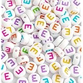 Bxwoum 100PCS Letter Beads 4X7mm Acrylic Beads Alphabet Beads for Jewelry Making White Round Mulitcolor Vowel Letter E Beads for Bracelet Making Necklaces (0MulitColor Flat Round-E-100PCS)