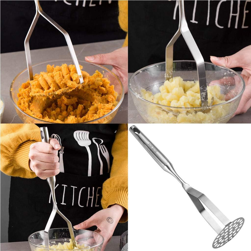 Transser- Potato Masher, Stainless Steel Potato Ricer, Food Preparation Utensil Mash Potatoes, Fruits and Vegetables, Stainless Steel,Non-Stick, Large Press Plate, Easy to Use