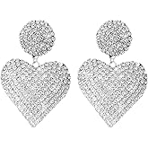 Anmpab Full Rhinestones Heart Stud Earrings for Women Sparkling Crystal Love Heart Drop Dangle Earrings Bride Jewelry