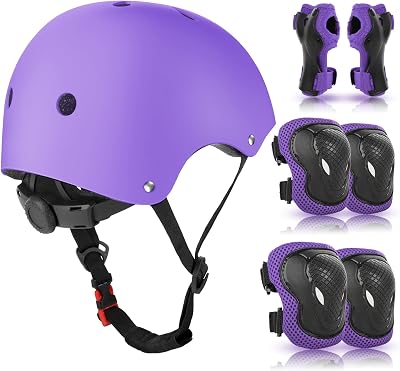 WayEee Kids Helmet and Pads Set Purple 3-10 Years Adjustable Safety Gear