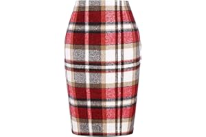 Pencil Midi Skirt for Women Plaid Print High Waisted Knee Length Skirts Fall Winter Fashion Warm Cotton Linen Skirts