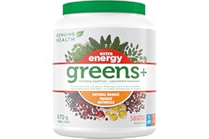 Genuine Health Greens Extra Energy Superfood Powder – Plant Nutrients for Immediate Energy & Pre Workout Boost with Green Tea