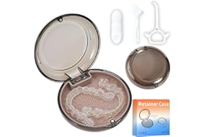 Gaboolo Retainer Case Slim Aligner Case with Vent Holes Removable Inner Tray Silicone for Easy Cleaning Retainer Removal Tool and Brush (Clear Brown)
