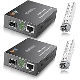 2 Pack Gigabit Fiber Ethernet Media Converter, Fiber Optic Transceiver | with 2 Pcs 1.25Gbps SFP Module(MMF,850nm,550m,DDM) , Sfp to RJ45 Media Converter with 1000BASE-SX to LC Module