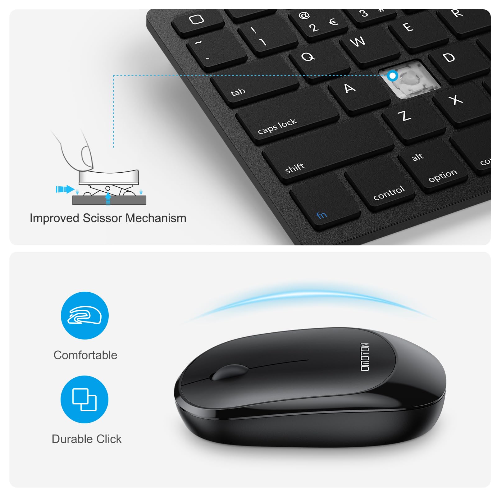 OMOTON Bluetooth Keyboard & Mouse Combo, Wireless Set for iPad Pro 13/11 (2024)/12.9, 10th/9th/8th/7th Gen, Air 6/5/4 and Other Bluetooth Enabled Devices (Black)