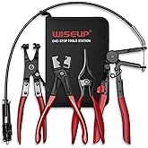 WISEUP 4PCS Hose Clamp Pliers Set - Includes 27" Long Reach Wire Spring Plier, Clic-R Type Pliers, Hose Remover & Flat Band Clamp Tool - for Automotive Fuel, Oil, Coolant, Radiator Hoses
