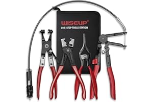 WISEUP 4PCS Hose Clamp Pliers Set - Includes 27" Long Reach Wire Spring Plier, Clic-R Type Pliers, Hose Remover & Flat Band C