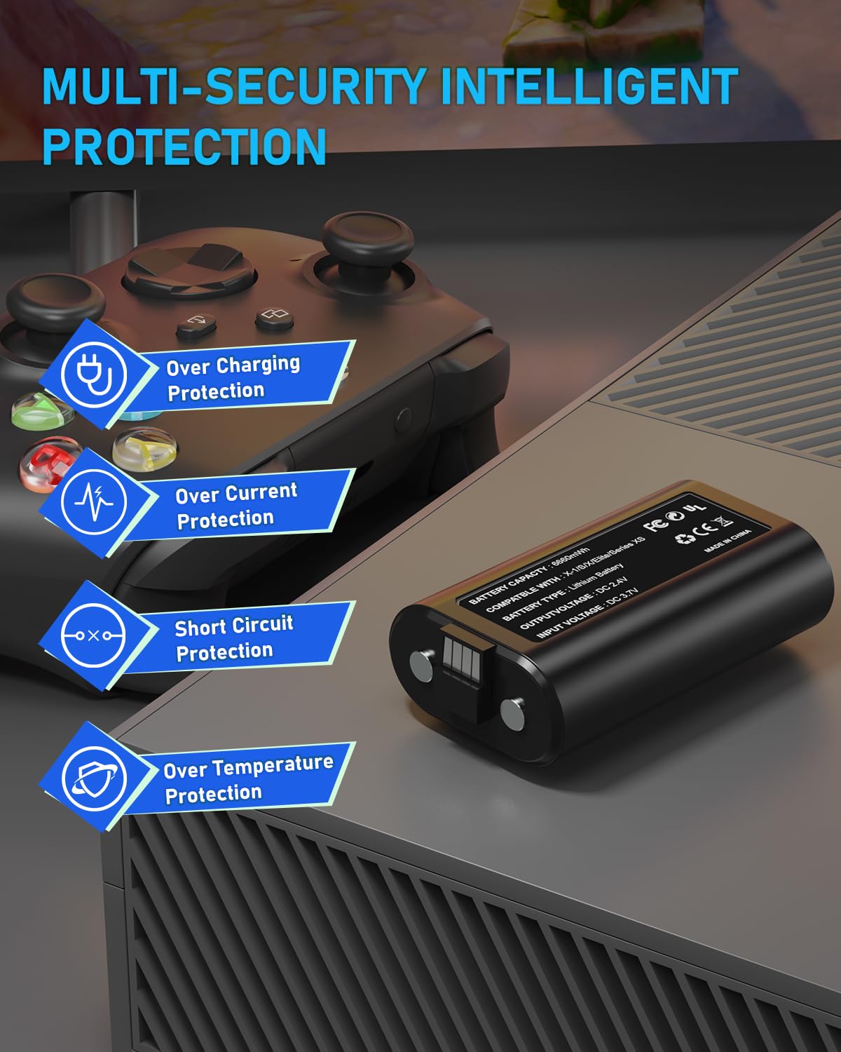 Wzygdzsw 2×6660mWh Rechargeable Battery Pack for Xbox Series X/S & One/One S/One X/Elite Controllers, Overcharge/Short-Circuit Protection | Play & Charge Simultaneously, FCC/CE Certified