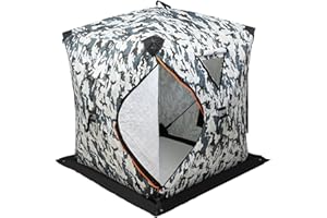 HinLIaDa 1-2 Person Ice Fishing Shelter, Portable Thermal Ice Fishing Tent, with Anchors, Tie Ropes, Carrying Bag, Insulated Ice Shanty for Winter Fishing, 57.09x57.09x64.96 in