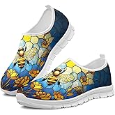 Arleeorkee Fashion Print Womens Slip on Walking Shoes Breathable Flat Shoes Comfortable Casual Sneakers