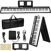 Buinblu Electronic Piano keyboard,Foldable Full Size 88 Key Digital Pianos with Power Adapter,Pedal,Sheet Music Stand,Sticker,Bag,for Beginners,Black