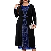 ZOMVA Plus Size 2 Pieces Mother of The Bride Sparkly Dress Set with Jacket Formal Wedding Guest Evening Elegant Outfit