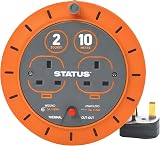 Status 10m Cassette Cable Reel with Double Socket 10A Extension Lead Orange