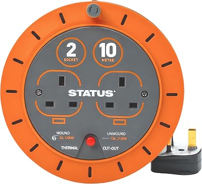 Status 10m Cassette Cable Reel with Double Socket 10A Extension Lead Orange