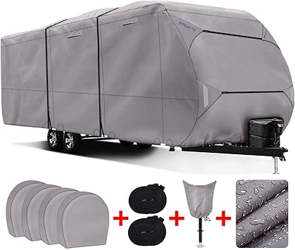 Amazon Com Rvmasking Heavy Duty 300d Top Windproof Travel Trailer Cover For Rv Camper Motorhome With 4 Tire Covers Tongue Jack Cover 18 20 Ft Automotive