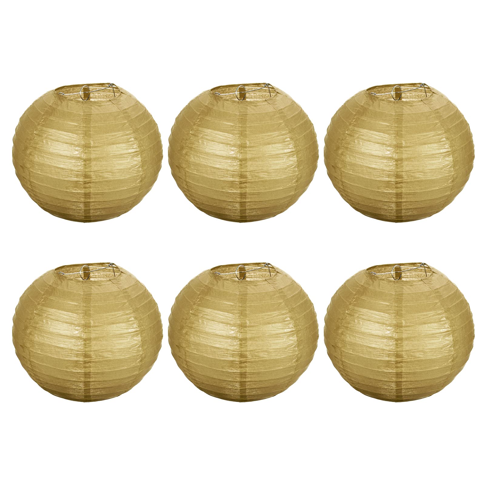 PATIKIL 10 Inch Paper Lanterns, 6 Pack Round Folding Hanging Lamp Shade for Wedding Home Party Festival Celebration, Gold