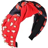 Game Day Headbands, Football Baseball Headband for Women, Rhinestone Crystal Knotted Headbands Bejeweled Embellished Wide Top Knot Headband Sports Hairband Game Day Hair Accessories